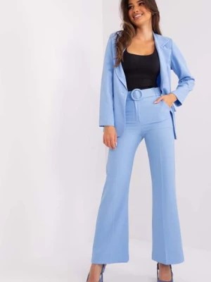Zdjęcie produktu Jasnoniebieskie garniturowe spodnie damskie z kieszeniami Italy Moda