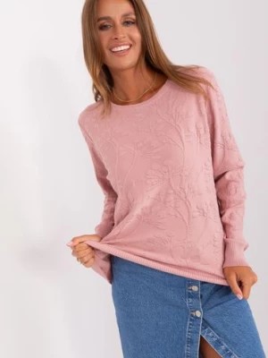 Zdjęcie produktu Jasnoróżowy sweter damski klasyczny z okrągłym dekoltem