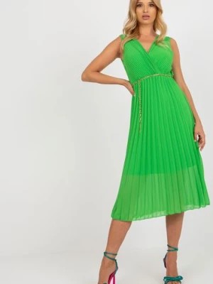 Zdjęcie produktu Jasnozielona midi sukienka z kopertowym dekoltem Italy Moda