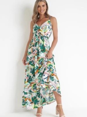 Zdjęcie produktu Jasnozielona Sukienka Maxi na Cienkich Ramiączkach z Gumką i Ściągaczem w Pasie Aeliva