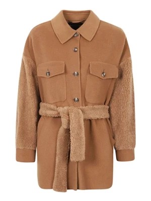Zdjęcie produktu Jasny brązowy płaszcz wełniany z rękawami z pluszu Max Mara Weekend