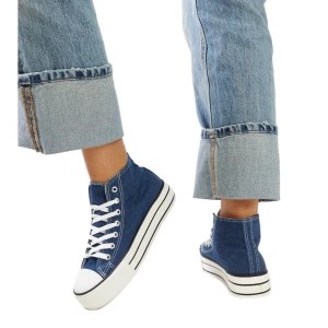 Zdjęcie produktu Jeansowe wysokie trampki na grubej podeszwie Bagy niebieskie Inna marka