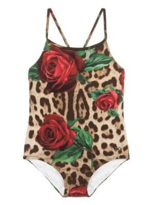 Zdjęcie produktu Jednoczęściowy strój kąpielowy z motywem zwierzęcym i różami Dolce & Gabbana
