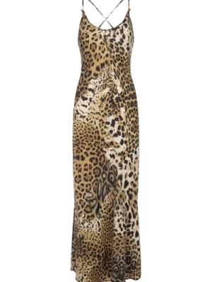 Zdjęcie produktu Jedwabna Sukienka w stylu midi z printem w panterkę Roberto Cavalli