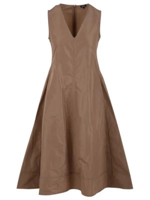 Zdjęcie produktu Kamelkowa Sukienka z Dekoltem w Szpic z Bocznym Zamkiem Aspesi