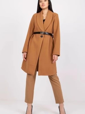 Zdjęcie produktu Kamelowy płaszcz damski z kieszeniami Italy Moda