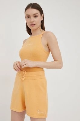 Zdjęcie produktu Karl Kani szorty damskie kolor pomarańczowy gładkie high waist