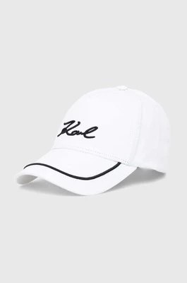 Zdjęcie produktu Karl Lagerfeld czapka z daszkiem bawełniana kolor biały z aplikacją 245W3408