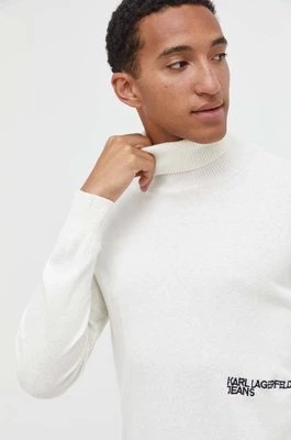 Zdjęcie produktu Karl Lagerfeld Jeans sweter z domieszką wełny męski kolor beżowy lekki z golferm