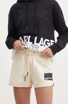 Zdjęcie produktu Karl Lagerfeld Jeans szorty damskie kolor beżowy z nadrukiem medium waist 245J1003