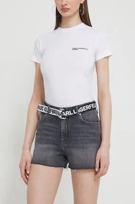 Zdjęcie produktu Karl Lagerfeld Jeans szorty jeansowe damskie kolor szary gładkie high waist