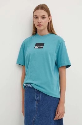 Zdjęcie produktu Karl Lagerfeld Jeans t-shirt bawełniany damski kolor turkusowy