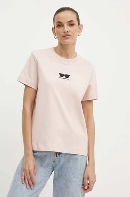 Zdjęcie produktu Karl Lagerfeld t-shirt bawełniany damski kolor różowy 245W1717
