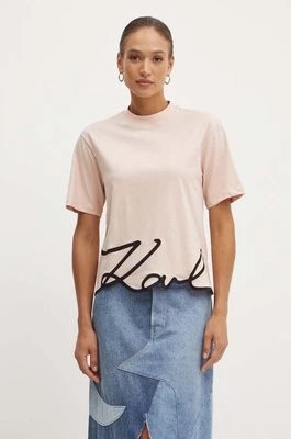 Zdjęcie produktu Karl Lagerfeld t-shirt bawełniany kolor różowy