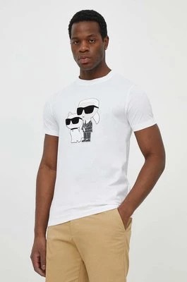 Zdjęcie produktu Karl Lagerfeld t-shirt bawełniany męski kolor biały z nadrukiem