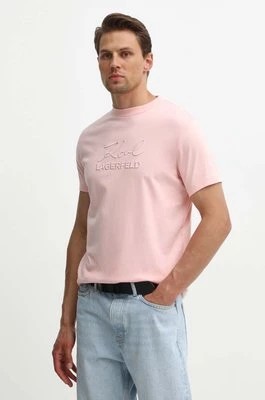 Zdjęcie produktu Karl Lagerfeld t-shirt bawełniany męski kolor różowy z aplikacją 542225.755030