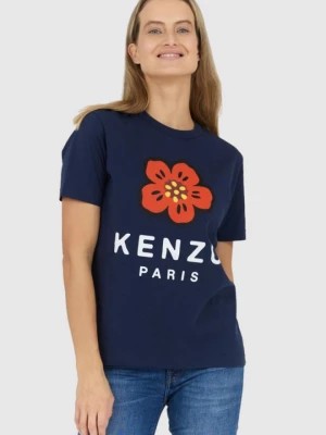Zdjęcie produktu KENZO Granatowy t-shirt damski z czerwonym kwiatem