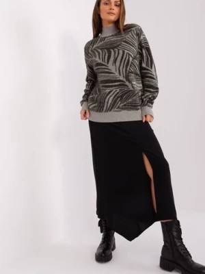 Zdjęcie produktu Khaki damski sweter z golfem o kroju oversize