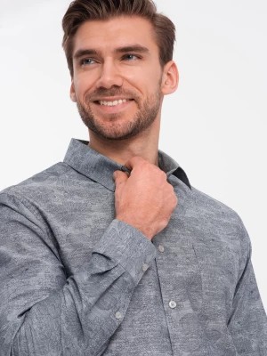 Zdjęcie produktu Klasyczna flanelowa męska koszula bawełniana w kwiaty - szara V3 OM-SHCS-0157
 -                                    L