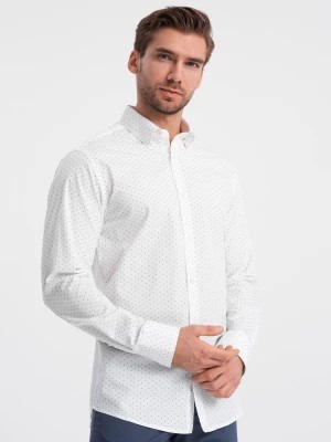 Zdjęcie produktu Klasyczna męska bawełniana koszula SLIM FIT w mikro wzór - biała V1 OM-SHCS-0156
 -                                    XXL