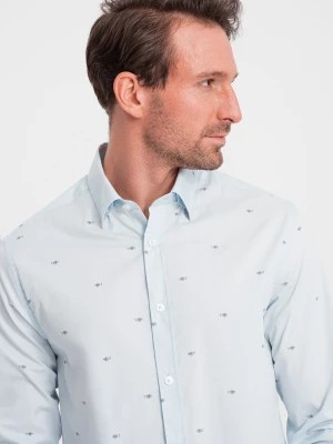 Zdjęcie produktu Klasyczna męska bawełniana koszula SLIM FIT w rybki - błękitna V4 OM-SHCS-0156
 -                                    L