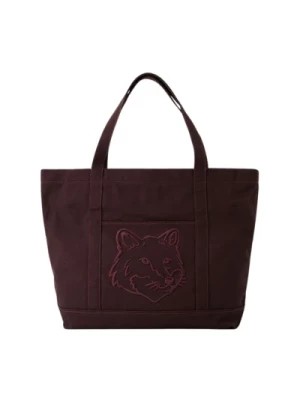 Zdjęcie produktu Klasyczna torba z nadrukiem lisa - Materiał: płótno - Orzech Maison Kitsuné