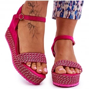 Zdjęcie produktu Klasyczne Damskie Sandały Na Koturnie Fuksja Malmo różowe Inna marka