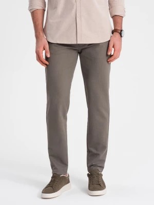 Zdjęcie produktu Klasyczne spodnie męskie chino z delikatną teksturą - ciemnobeżowe V1 OM-PACP-0188
 -                                    XXL