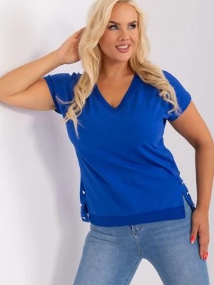 Zdjęcie produktu Kobaltowa bluzka damska plus size z dekoltem V RELEVANCE