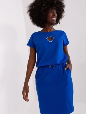Zdjęcie produktu Kobaltowa sukienka dresowa z krótkim rękawem RELEVANCE