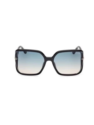 Zdjęcie produktu Kobaltowe okulary przeciwsłoneczne dla kobiet w kwadratowym kształcie z połyskującą czarną oprawą i niebieskimi szkłami gradientowymi Tom Ford