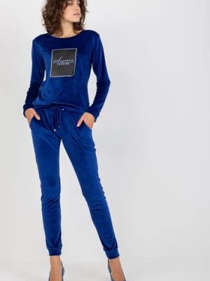 Zdjęcie produktu Kobaltowy damski komplet welurowy ze spodniami RELEVANCE