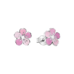 Zdjęcie produktu Kolczyki srebrne pokryte różową emalią - kwiaty - Mini Mini - Biżuteria YES