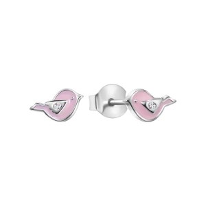Zdjęcie produktu Kolczyki srebrne pokryte różową emalią - ptaki - Mini Mini - Biżuteria YES