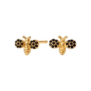 Zdjęcie produktu Kolczyki srebrne pozłacane z czarnymi cyrkoniami - pszczoły - Mini Mini - Biżuteria YES