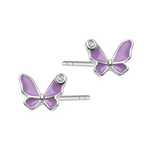 Zdjęcie produktu Kolczyki srebrne pokryte fioletową emalią z cyrkoniami - motyle - Mini Mini - Biżuteria YES