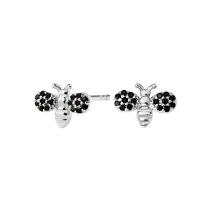 Zdjęcie produktu Kolczyki srebrne z czarnymi cyrkoniami - pszczoły - Mini Mini - Biżuteria YES