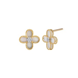 Zdjęcie produktu Kolczyki złote z diamentami i masą perłową - kwiaty Biżuteria YES