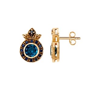 Zdjęcie produktu Kolczyki złote z topazami, szafirami i perłami - Kolekcja Wiktoriańska Wiktoriańska - Biżuteria YES