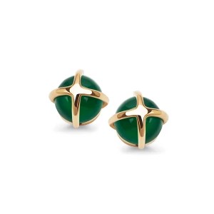 Zdjęcie produktu Kolczyki złote z zielonymi agatami - Skarabeusz Skarabeusz - Biżuteria YES