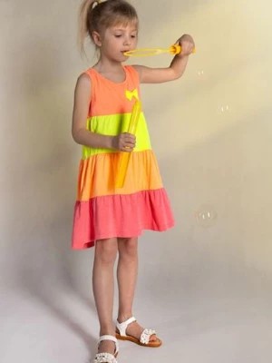 Zdjęcie produktu Kolorowa sukienka dziewczęca letnia na ramiączka z falbanami Yoclub