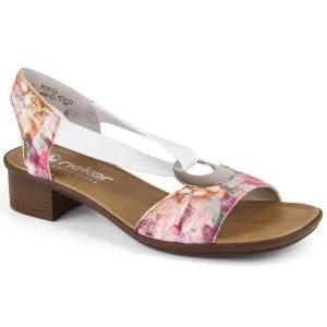 Zdjęcie produktu Komfortowe sandały damskie wsuwane w kwiaty multikolor Rieker 62662-90 białe