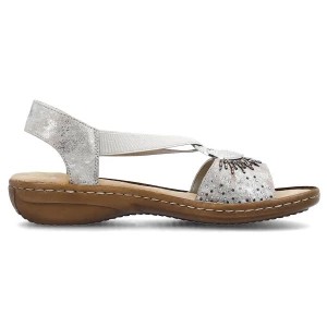 Zdjęcie produktu Komfortowe sandały damskie wsuwane z gumką metallic Rieker 60880-90 srebrny