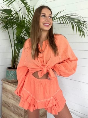 Zdjęcie produktu Komplet muślinowy pomarańczowy koszula + spódniczko spodenki Margot PERFE