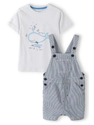 Zdjęcie produktu Komplet niemowlęcy bawełniany - biały t-shirt + ogrodniczki w paski Minoti