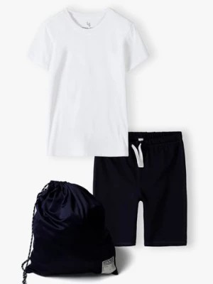 Zdjęcie produktu Komplet ubrań na gimnastykę - granatowe szorty + biały t-shirt + worek Lincoln & Sharks by 5.10.15.