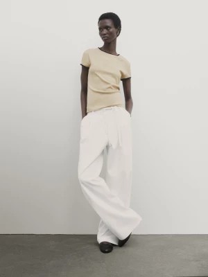 Zdjęcie produktu Kontrastowa Koszulka Z Krótkim Rękawem - Popielaty - - Massimo Dutti - Kobieta