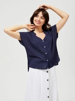 Zdjęcie produktu Koszula damska bawełniana z krótkim rękawem granatowa Moodo