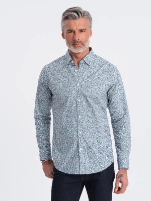 Zdjęcie produktu Koszula męska SLIM FIT w print drobnych liści - jasnoniebieska V1 OM-SHPS-0163
 -                                    M