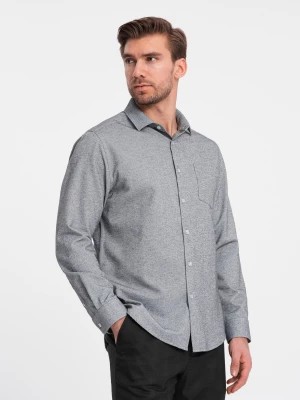 Zdjęcie produktu Koszula męska z kieszenią REGULAR FIT - szary melanż V3 OM-SHCS-0148
 -                                    M